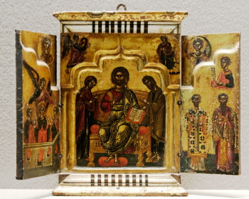 Greek triptych c. 1550, with the Three Holy Children in the left panel.